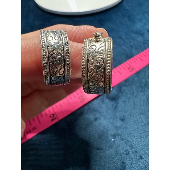 Napier‎ Silver Tone Hoop Earrings Ornate Scroll Design - Picture 6 of 10